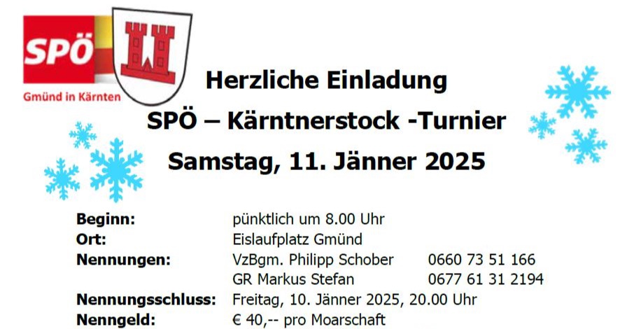 SPÖ Kärntnerstock Turnier - Samstag, 11. Jänner 2025 - Start 08:00 Uhr - Eislaufplatz Gmünd